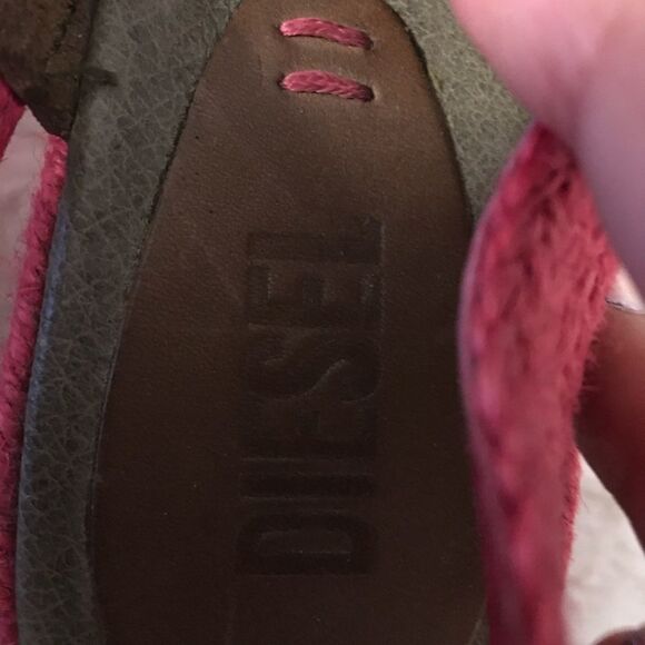 Rare Diesel Alma Leather Open Toe Wedge Espadrille Straps Sandal Brown Red 7.5 - Picture 7 of 8